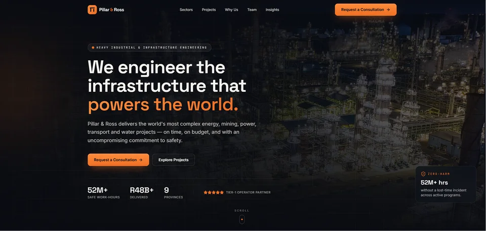 Pillar and Ross — Engineering and Construction Firm website designed by MTJ Digital