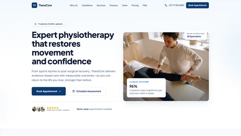 TheraCore — Premium Physiotherapy & Rehabilitation website designed by MTJ Digital