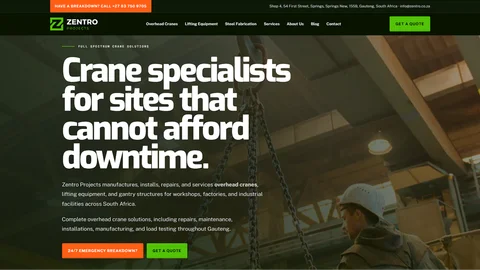 Zentro Projects — Overhead Crane Services website
